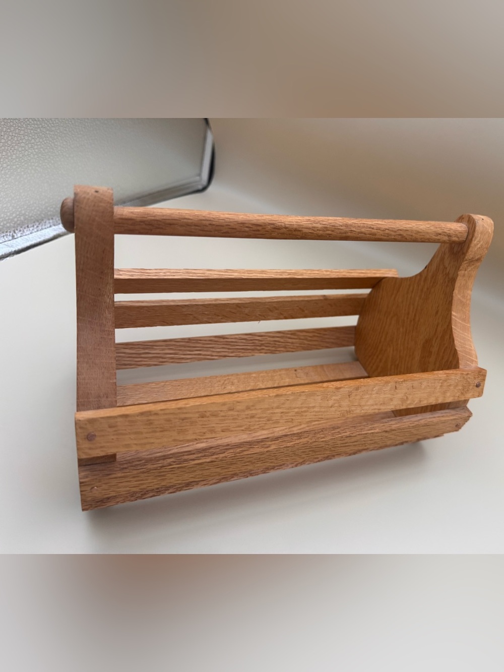 Wood Slatted Storage Rack in Warm Oak Tone